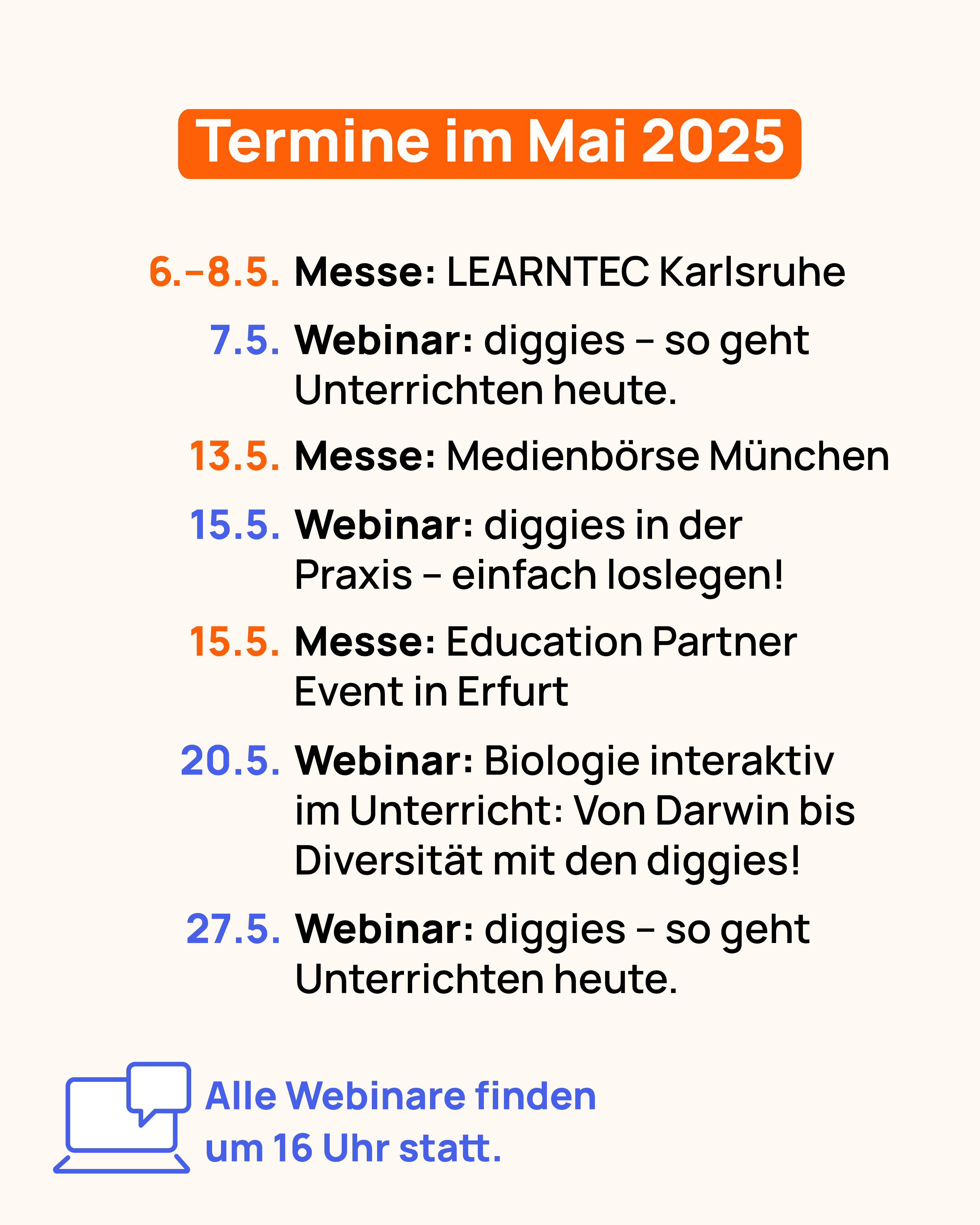 Überblick über alle Messen und Events im Mai
